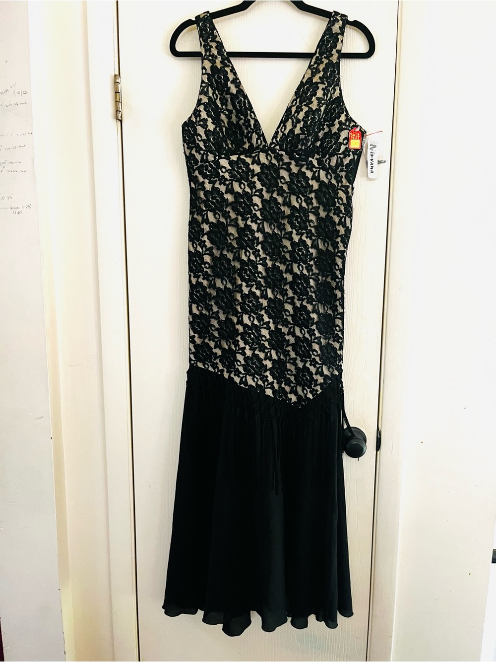 VTG Y2K Whimisgoth Fairygoth Lace Art Deco Fringe Cocktail Wedding Dress 8 Flaw
